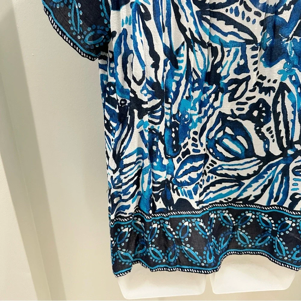Lucky Brand Short Sleeve Boho Top Blue & White Size Medium - Picture 4 of 10